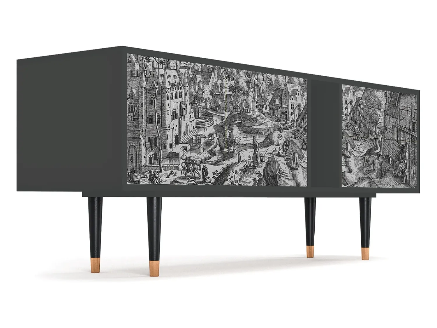 New Mueble de TV - 170х69х48 cm - T1 - Bird Dropping, Antracite Cinza antracite