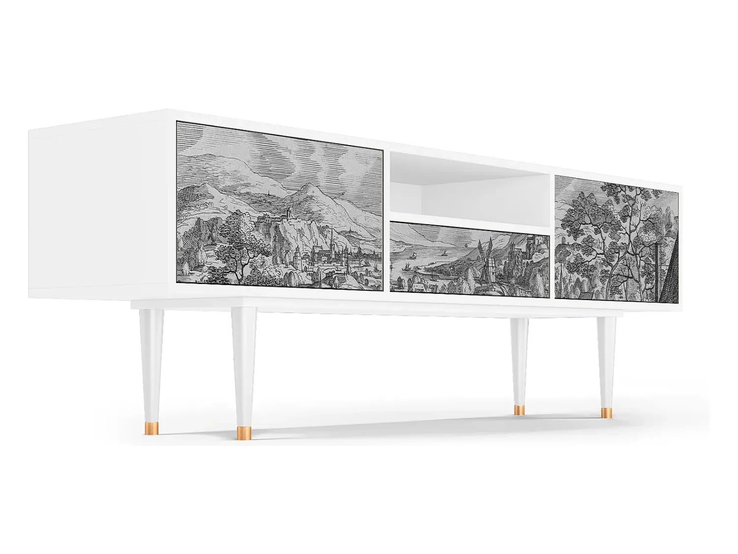 Outlet Mueble de TV - 170х59х41 cm - T6 - Bird Dropping, Branco Bege