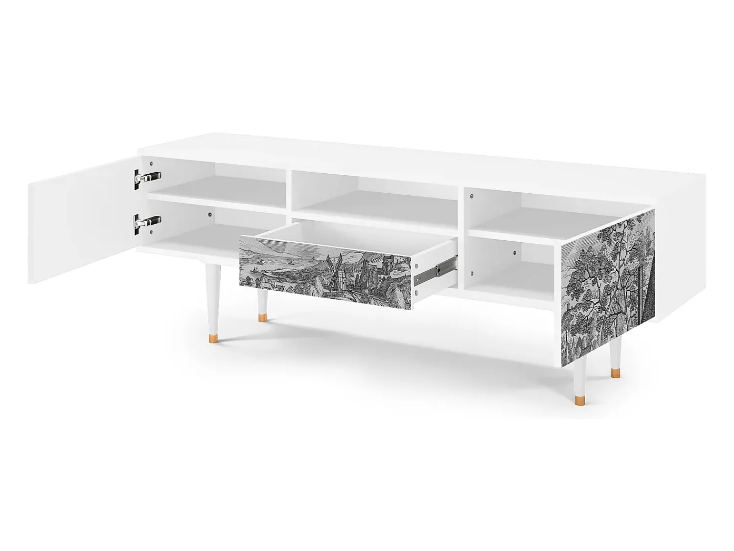 Outlet Mueble de TV - 170х59х41 cm - T6 - Bird Dropping, Branco Bege