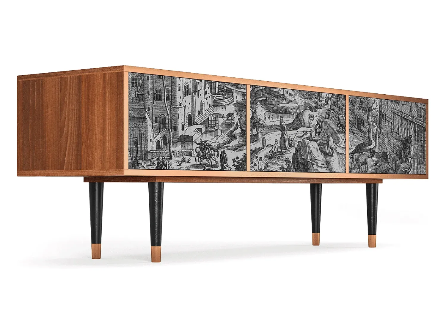 Móvel De Tv| Mueble de TV - 170х59х48 cm - T4 - Bird Dropping, Nogueira Castanho