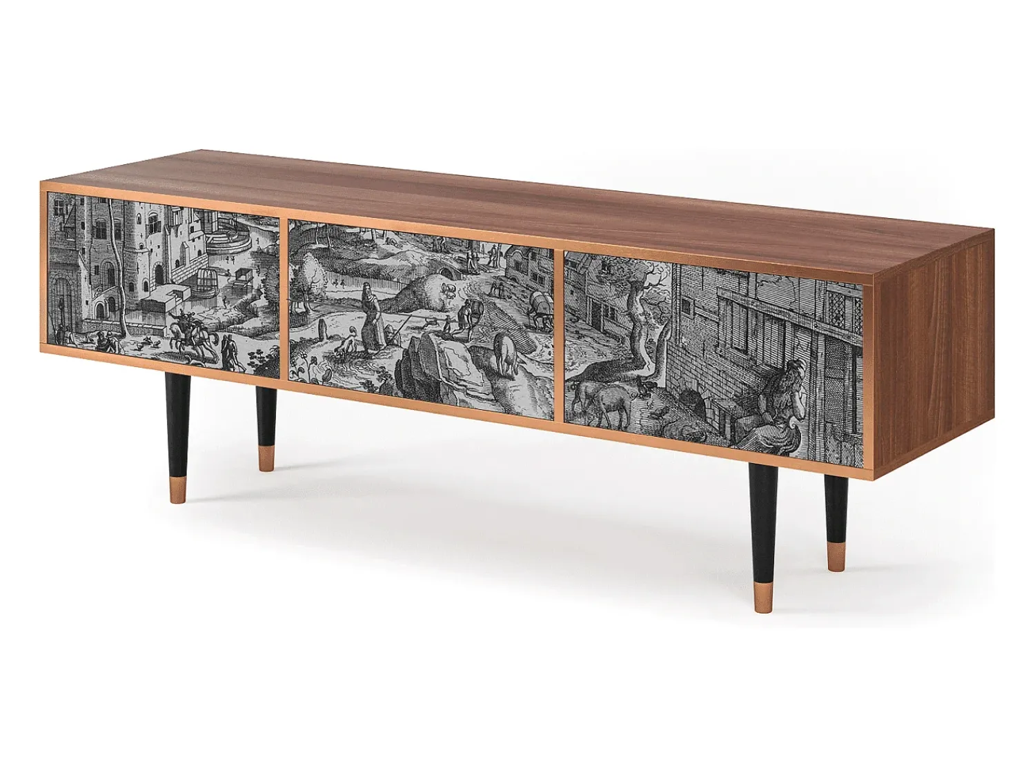Móvel De Tv| Mueble de TV - 170х59х48 cm - T4 - Bird Dropping, Nogueira Castanho