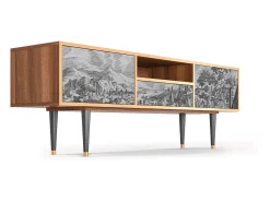 Móvel De Tv* Mueble de TV - 170х59х41 cm - T6 - Bird Dropping, Nogueira Castanho