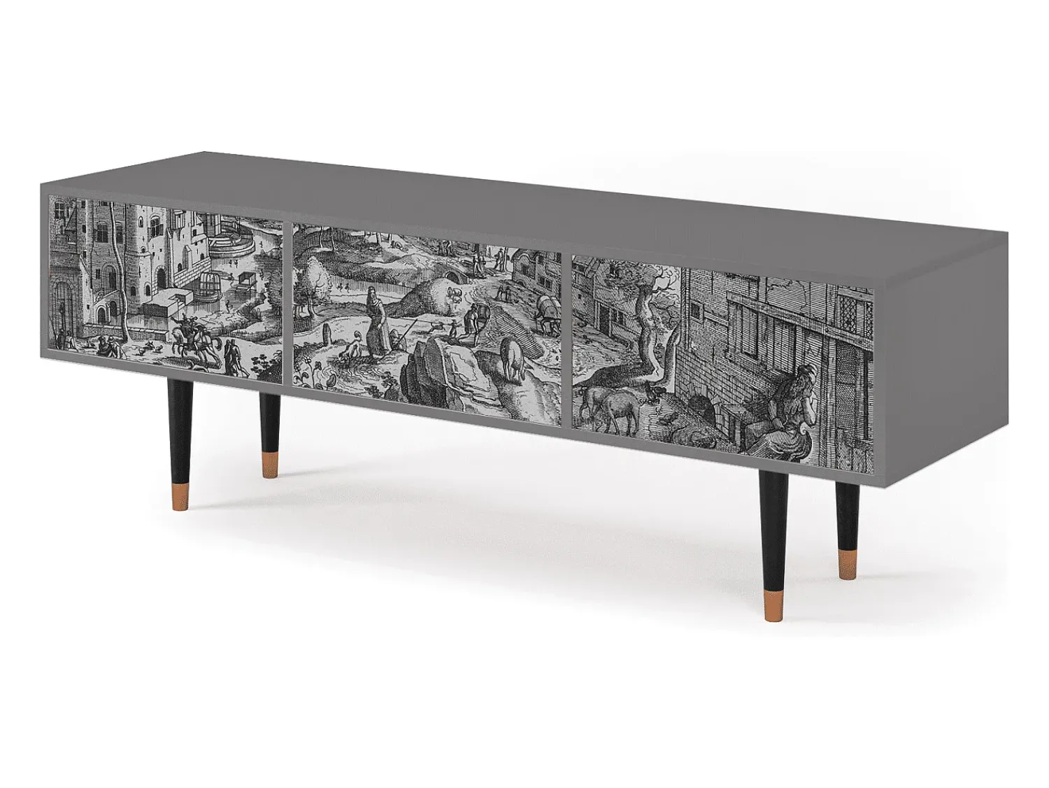 Móvel De Tv* Mueble de TV - 170х59х48 cm - T4 - Bird Dropping, Cinza Cinzento
