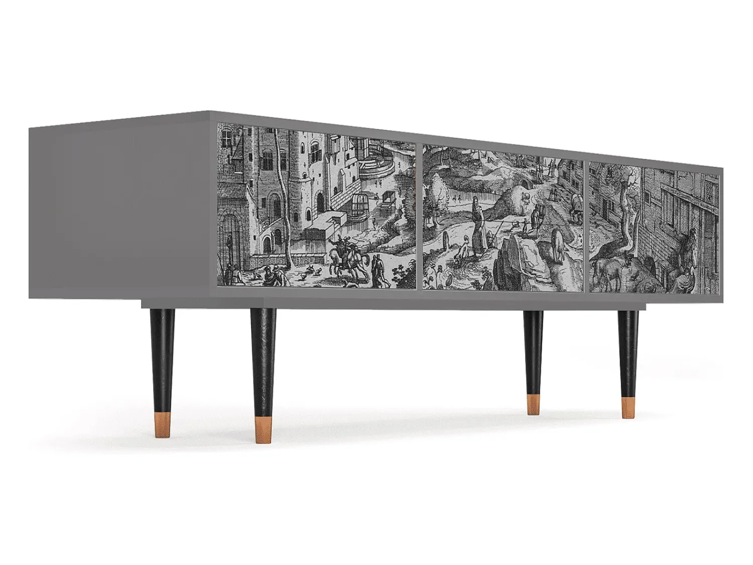 Móvel De Tv* Mueble de TV - 170х59х48 cm - T4 - Bird Dropping, Cinza Cinzento