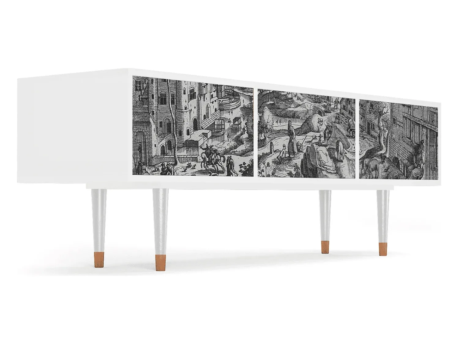 Mueble de TV - 170х59х48 cm - T4 - Bird Dropping, Branco Bege