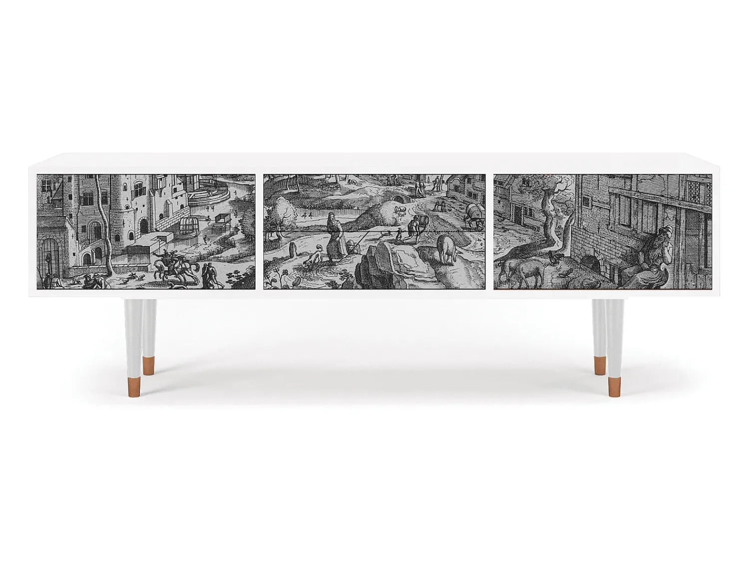 Mueble de TV - 170х59х48 cm - T4 - Bird Dropping, Branco Bege