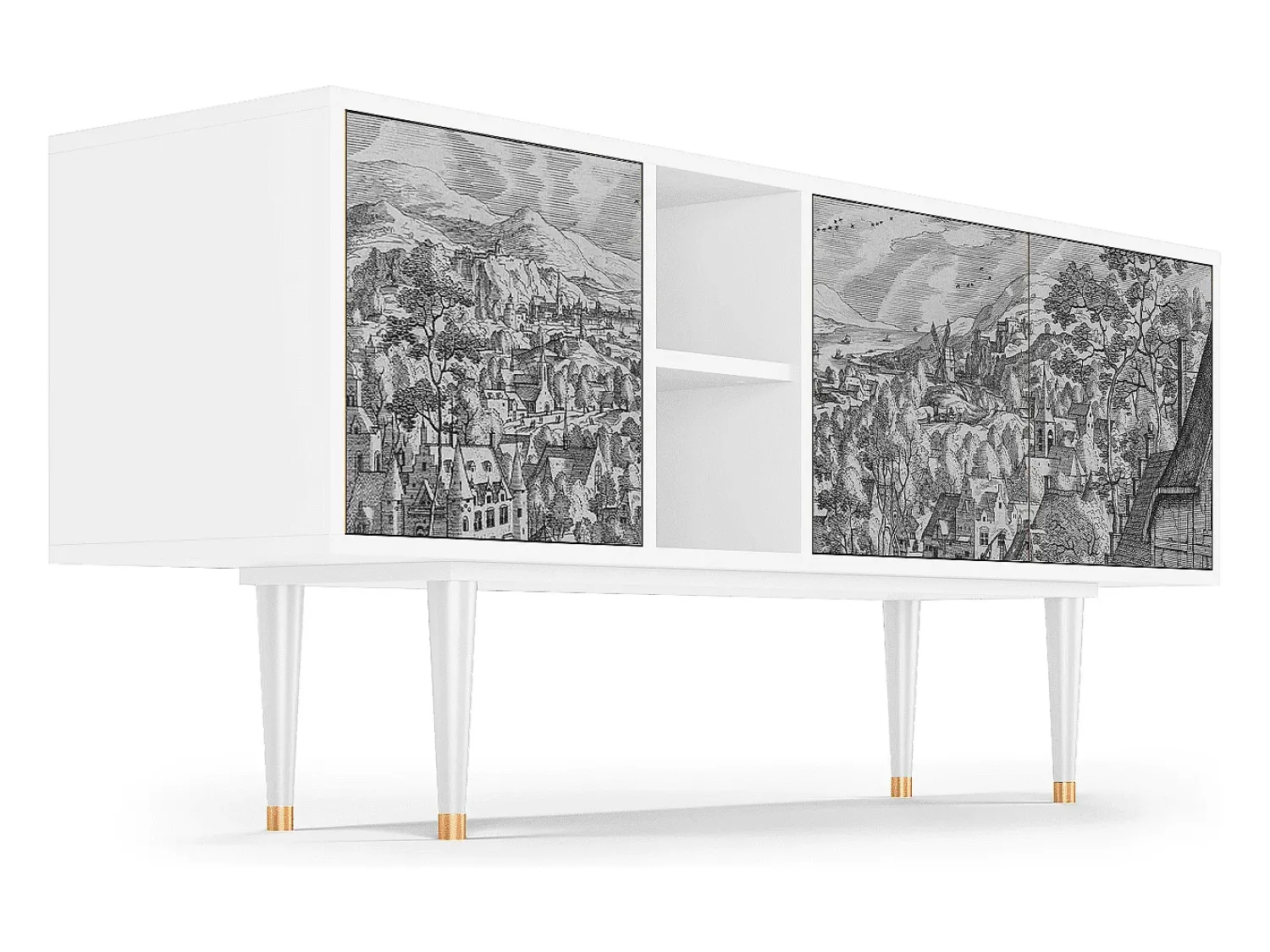 Clearance Mueble de TV - 150х69х41 cm - T5 - Bird Dropping, Branco Bege