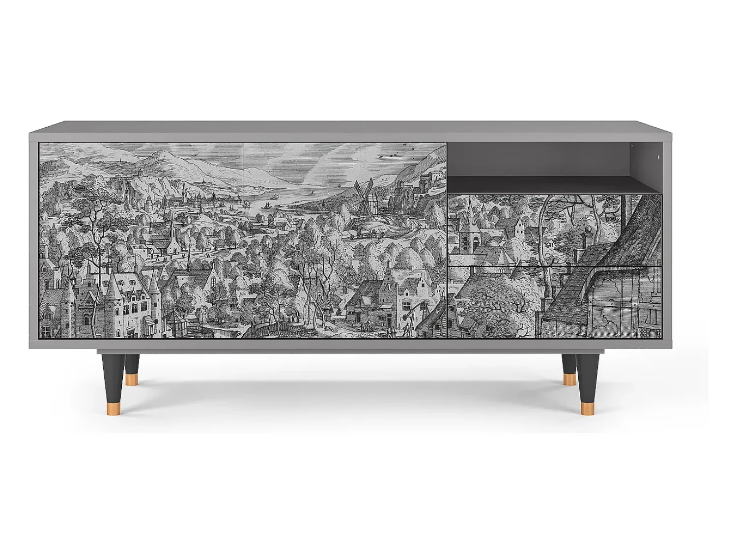 Mueble de TV - 125х56х41 cm - T7 - Bird Dropping, Cinza^ Móvel De Tv