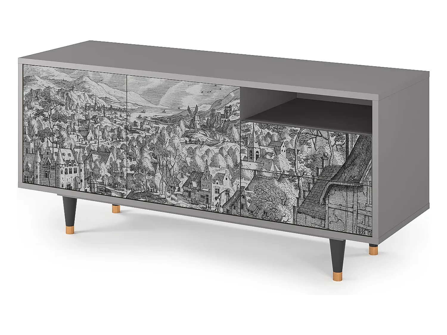 Mueble de TV - 125х56х41 cm - T7 - Bird Dropping, Cinza^ Móvel De Tv