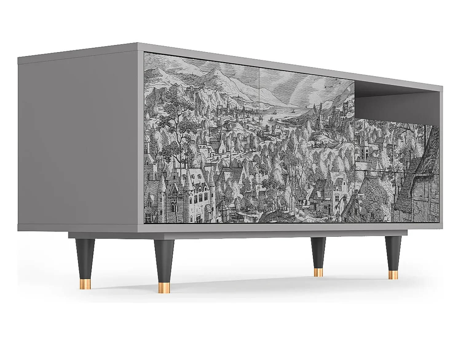 Mueble de TV - 125х56х41 cm - T7 - Bird Dropping, Cinza^ Móvel De Tv
