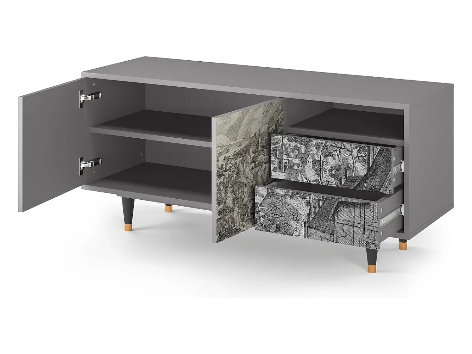 Mueble de TV - 125х56х41 cm - T7 - Bird Dropping, Cinza^ Móvel De Tv