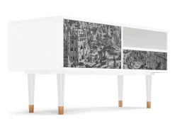 Móvel De Tv* Mueble de TV - 115х59х48 cm - T3 - Bird Dropping, Branco Bege