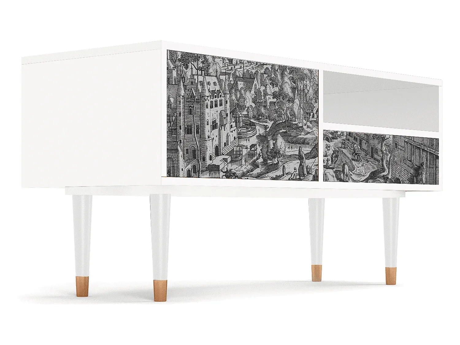 Móvel De Tv* Mueble de TV - 115х59х48 cm - T3 - Bird Dropping, Branco Bege