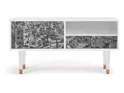 Móvel De Tv* Mueble de TV - 115х59х48 cm - T3 - Bird Dropping, Branco Bege
