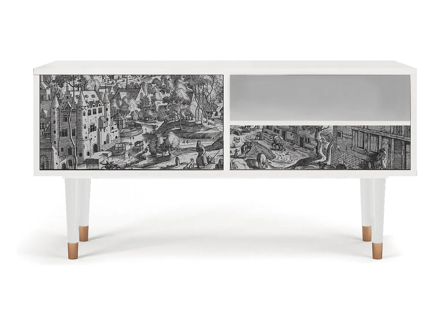 Móvel De Tv* Mueble de TV - 115х59х48 cm - T3 - Bird Dropping, Branco Bege