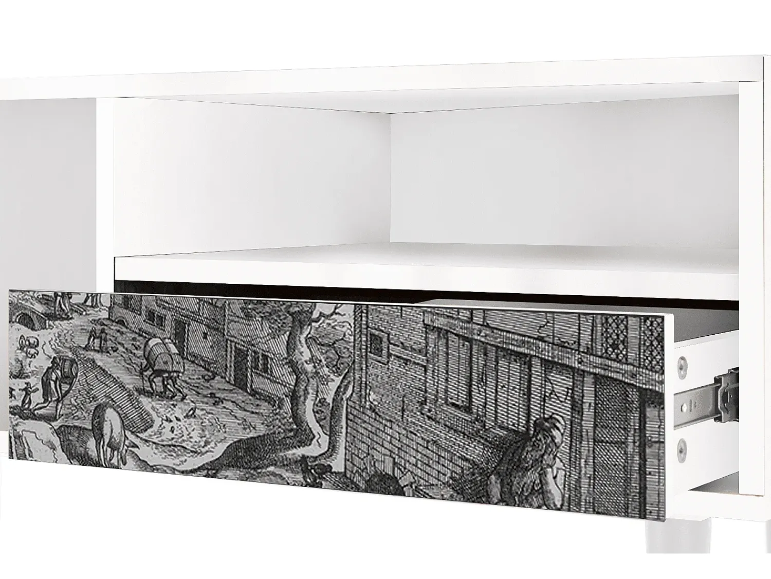 Móvel De Tv* Mueble de TV - 115х59х48 cm - T3 - Bird Dropping, Branco Bege