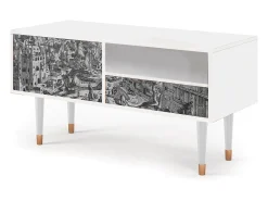Móvel De Tv* Mueble de TV - 115х59х48 cm - T3 - Bird Dropping, Branco Bege