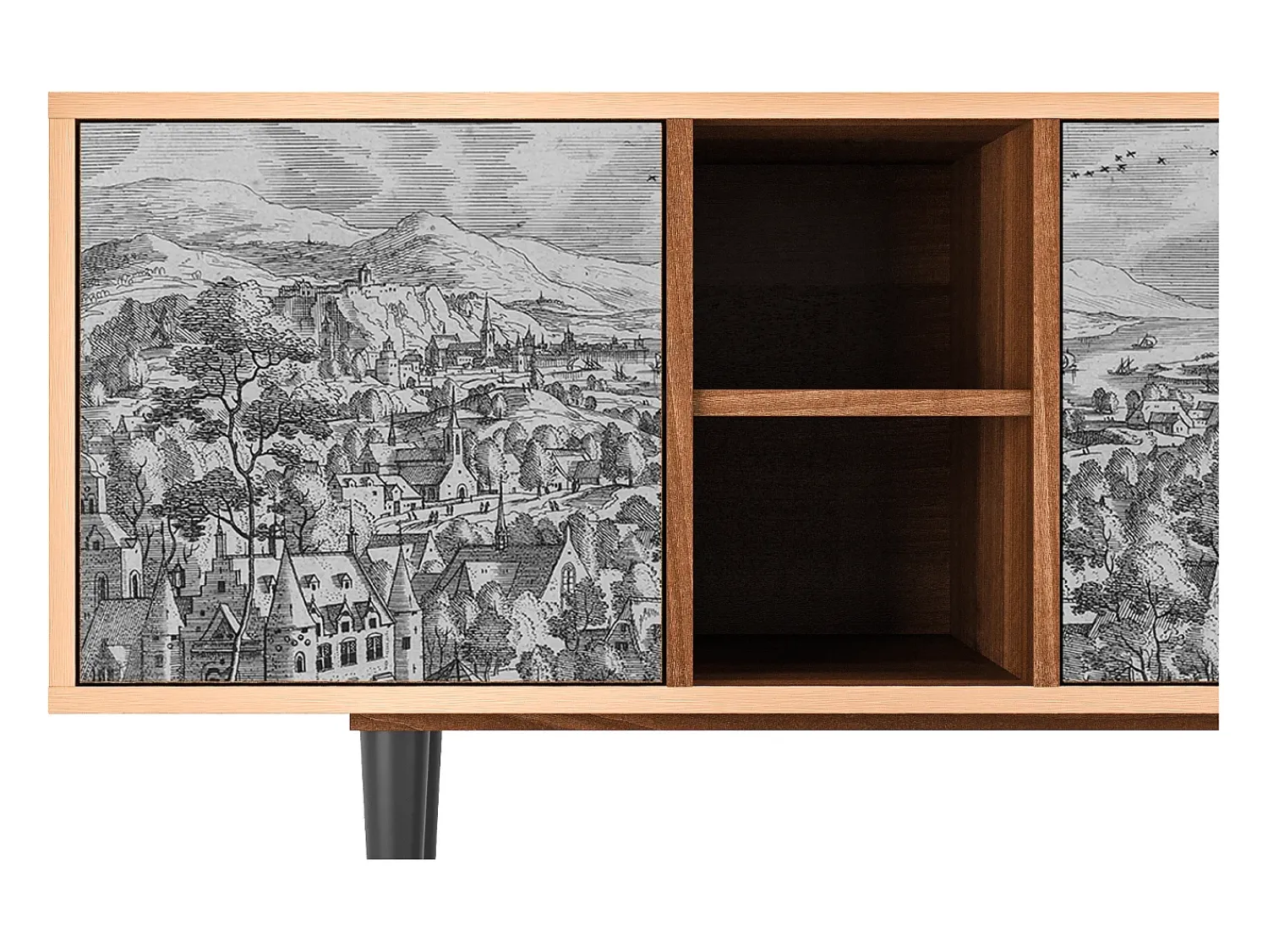 Móvel De Tv| Mueble de TV - 150х69х41 cm - T5 - Bird Dropping, Nogueira Castanho
