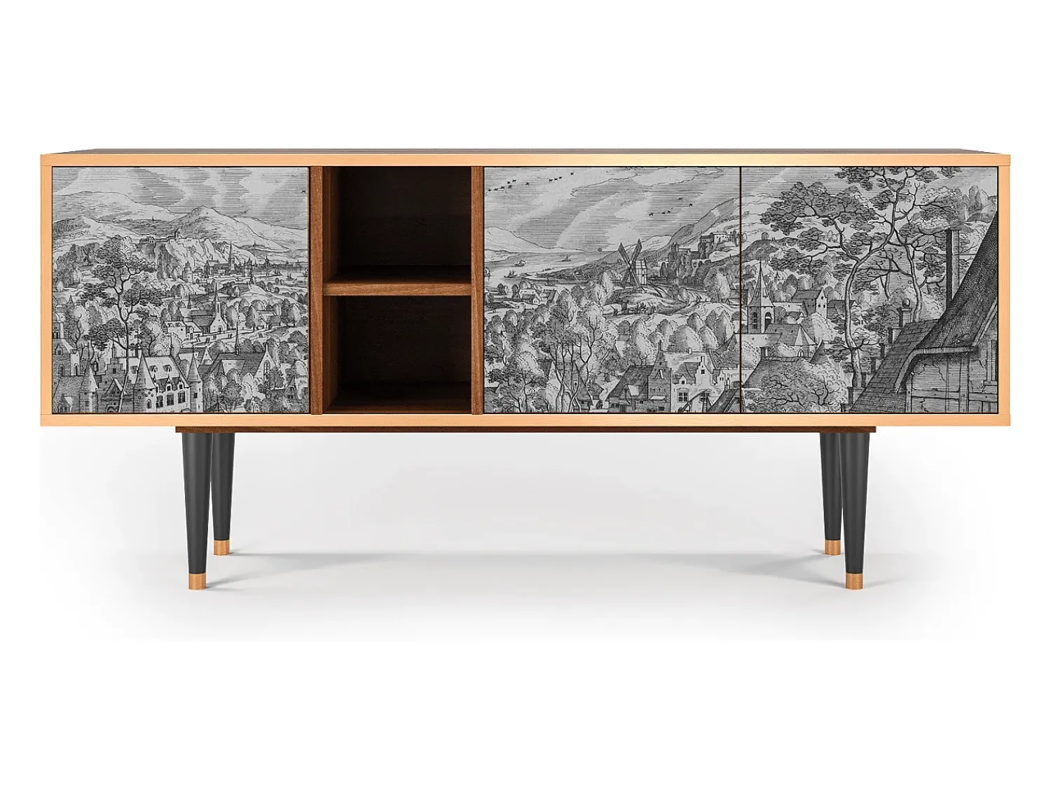 Móvel De Tv| Mueble de TV - 150х69х41 cm - T5 - Bird Dropping, Nogueira Castanho