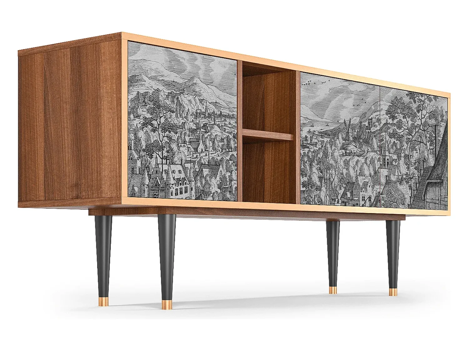 Móvel De Tv| Mueble de TV - 150х69х41 cm - T5 - Bird Dropping, Nogueira Castanho