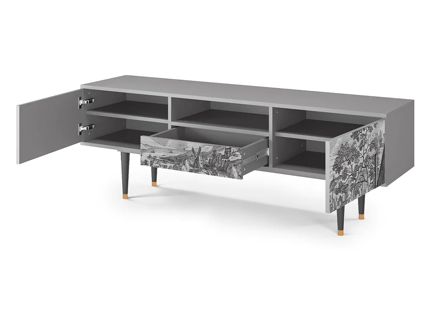 Móvel De Tv| Mueble de TV - 170х59х41 cm - T6 - Bird Dropping, Cinza Cinzento