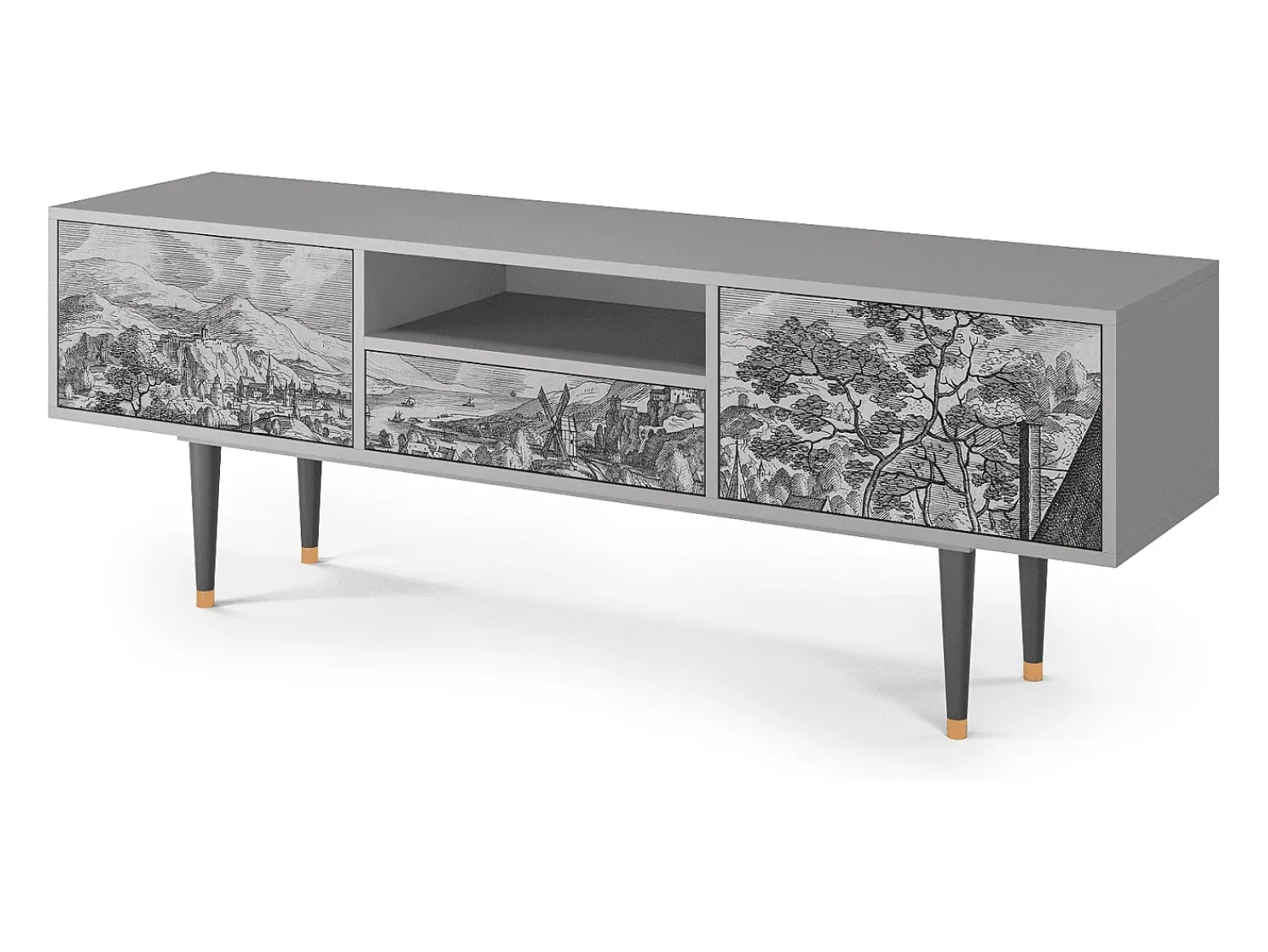 Móvel De Tv| Mueble de TV - 170х59х41 cm - T6 - Bird Dropping, Cinza Cinzento