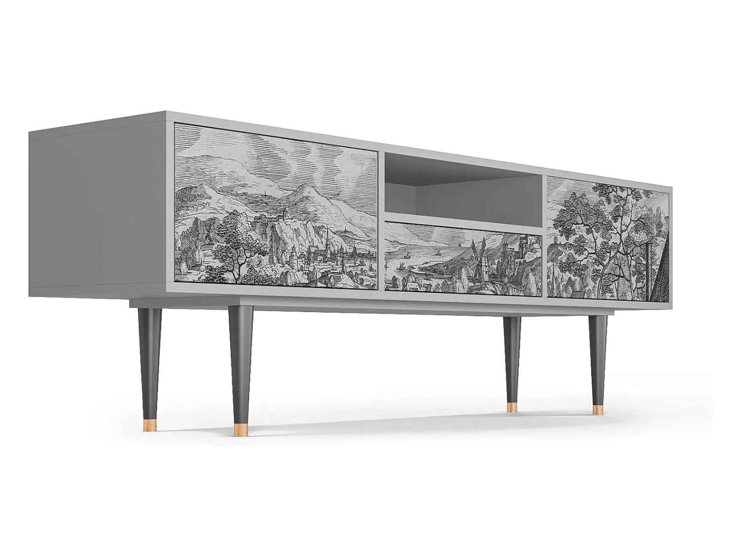 Móvel De Tv| Mueble de TV - 170х59х41 cm - T6 - Bird Dropping, Cinza Cinzento