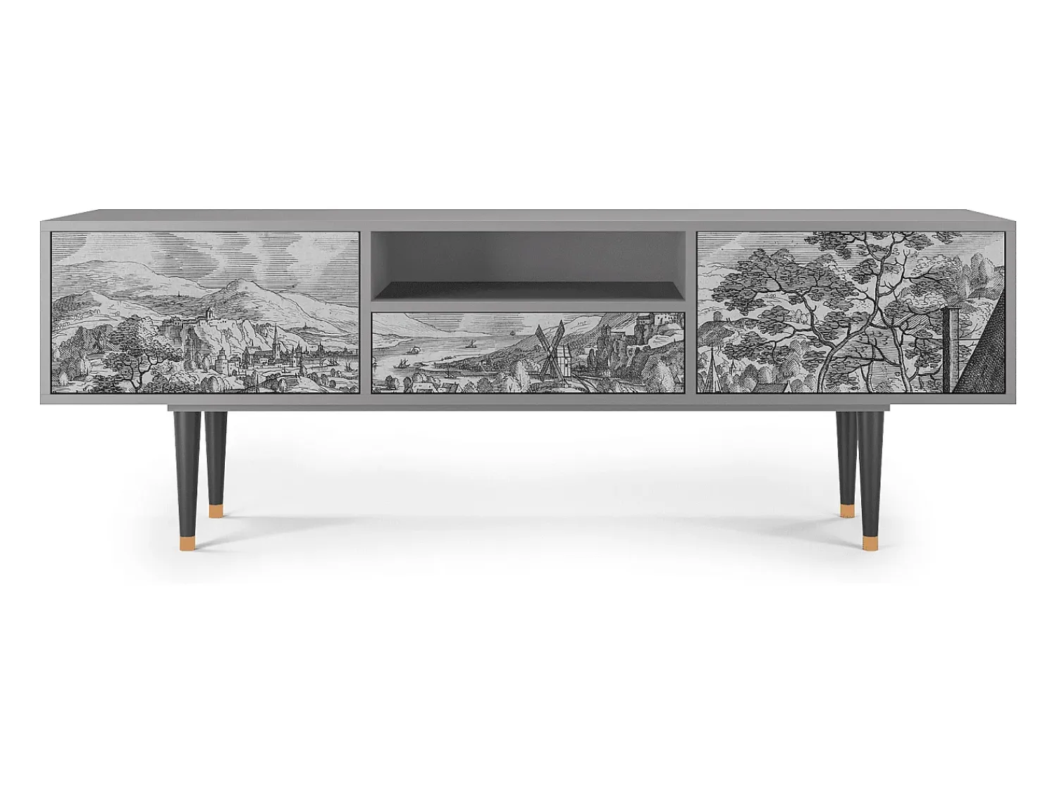 Móvel De Tv| Mueble de TV - 170х59х41 cm - T6 - Bird Dropping, Cinza Cinzento