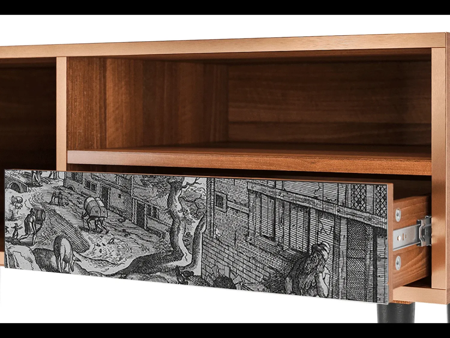 Móvel De Tv* Mueble de TV - 115х59х48 cm - T3 - Bird Dropping, Nogueira Castanho