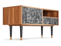 Móvel De Tv* Mueble de TV - 115х59х48 cm - T3 - Bird Dropping, Nogueira Castanho