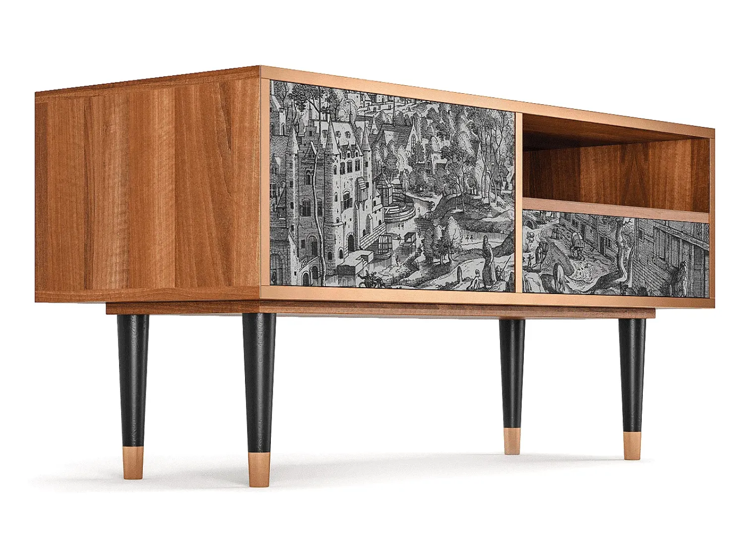 Móvel De Tv* Mueble de TV - 115х59х48 cm - T3 - Bird Dropping, Nogueira Castanho
