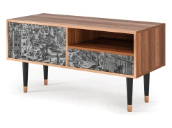 Móvel De Tv* Mueble de TV - 115х59х48 cm - T3 - Bird Dropping, Nogueira Castanho
