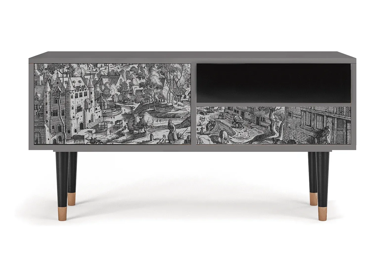 Mueble de TV - 115х59х48 cm - T3 - Bird Dropping, Cinza^ Móvel De Tv