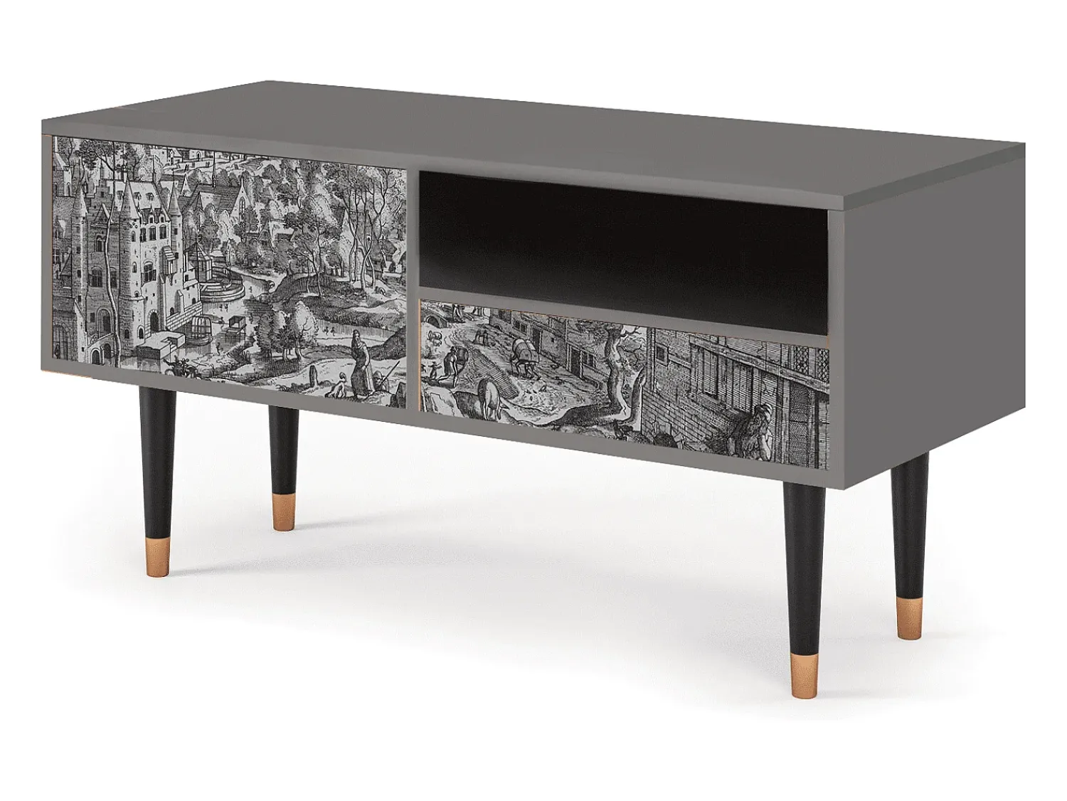 Mueble de TV - 115х59х48 cm - T3 - Bird Dropping, Cinza^ Móvel De Tv