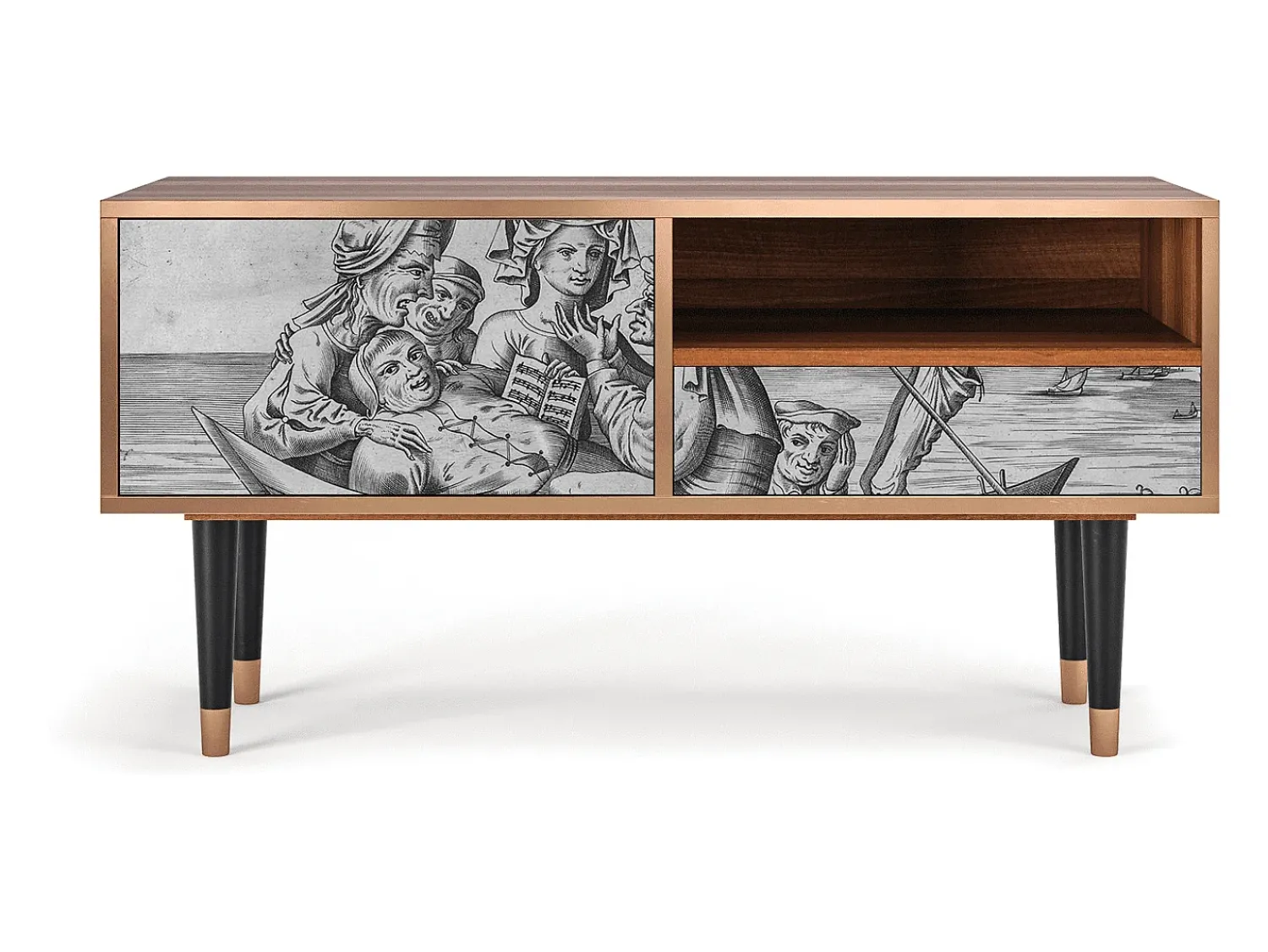 Móvel De Tv* Mueble de TV - 115х59х48 cm - T3 - Blau Schuyte, Nogueira Castanho