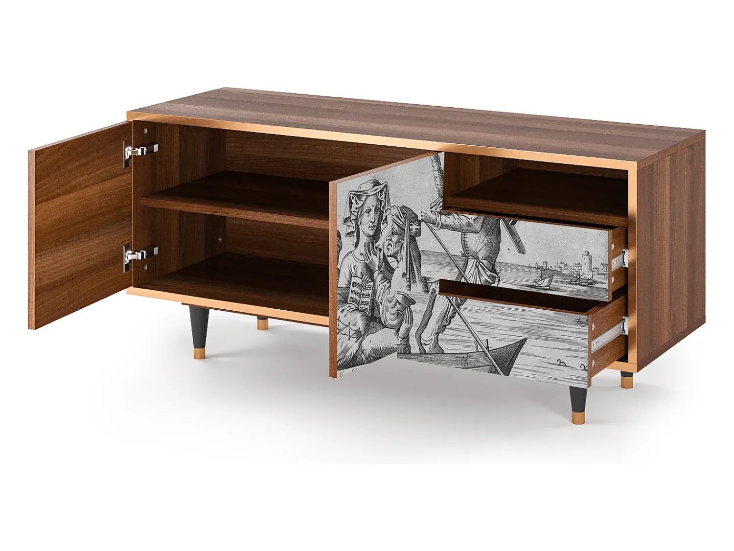 Móvel De Tv* Mueble de TV - 125х56х41 cm - T7 - Blau Schuyte, Nogueira Castanho