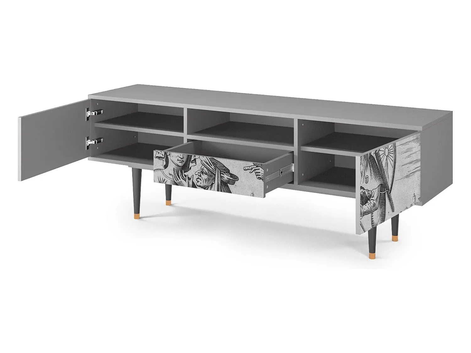 Móvel De Tv| Mueble de TV - 170х59х41 cm - T6 - Blau Schuyte, Cinza Cinzento