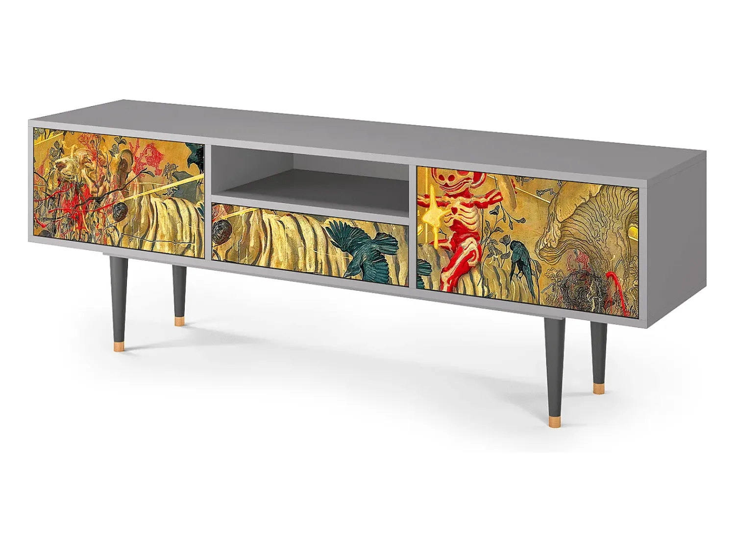 Móvel De Tv| Mueble de TV - 170х59х41 cm - T6 - Blood by James Jean, Cinza Cinzento