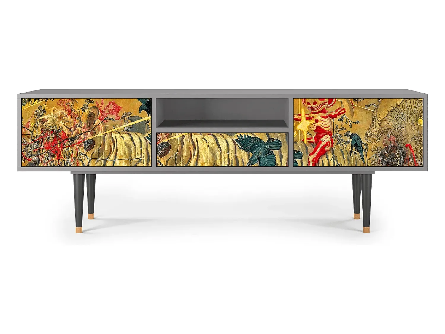 Móvel De Tv| Mueble de TV - 170х59х41 cm - T6 - Blood by James Jean, Cinza Cinzento