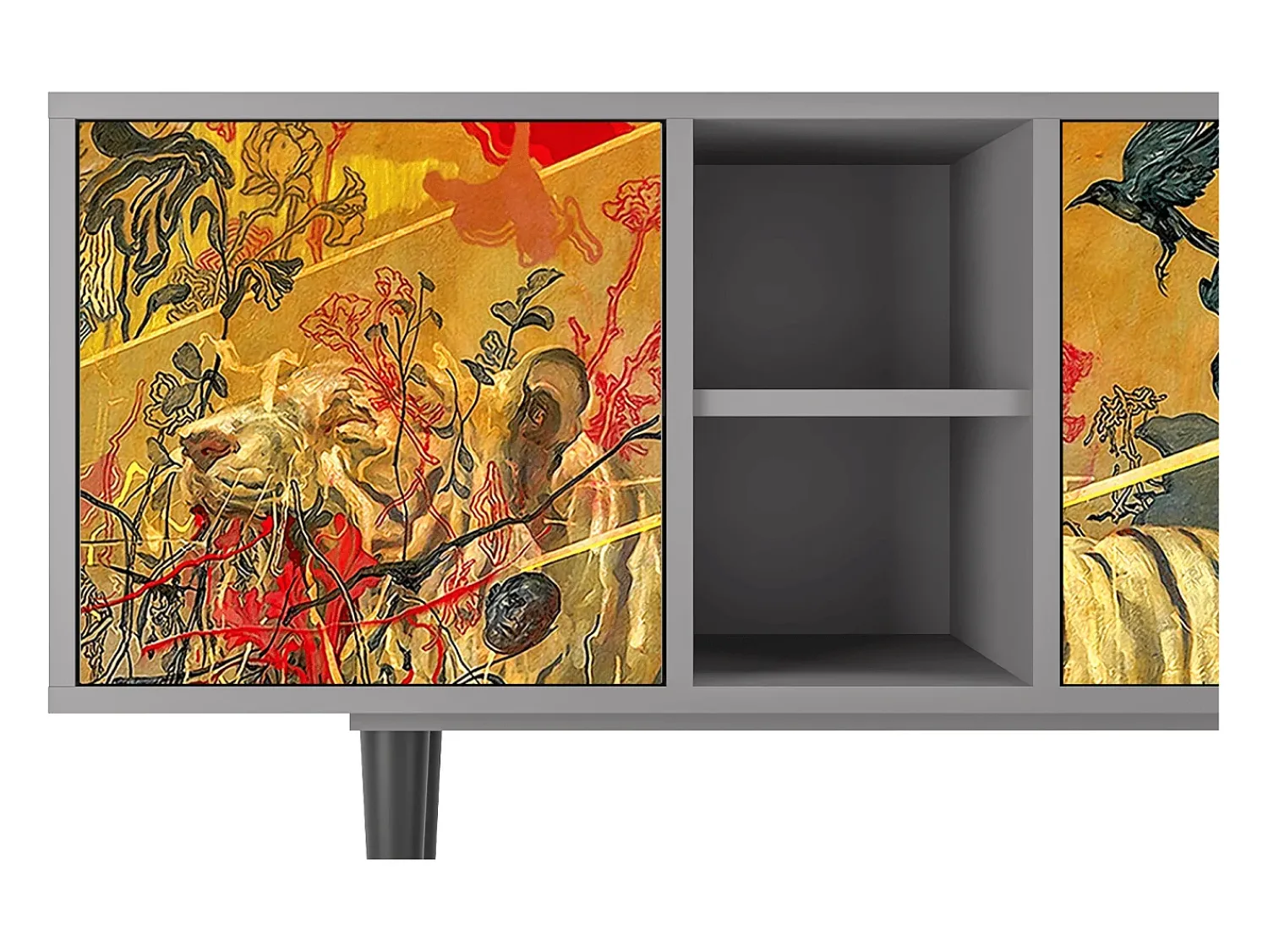 New Mueble de TV - 150х69х41 cm - T5 - Blood by James Jean, Cinza Cinzento