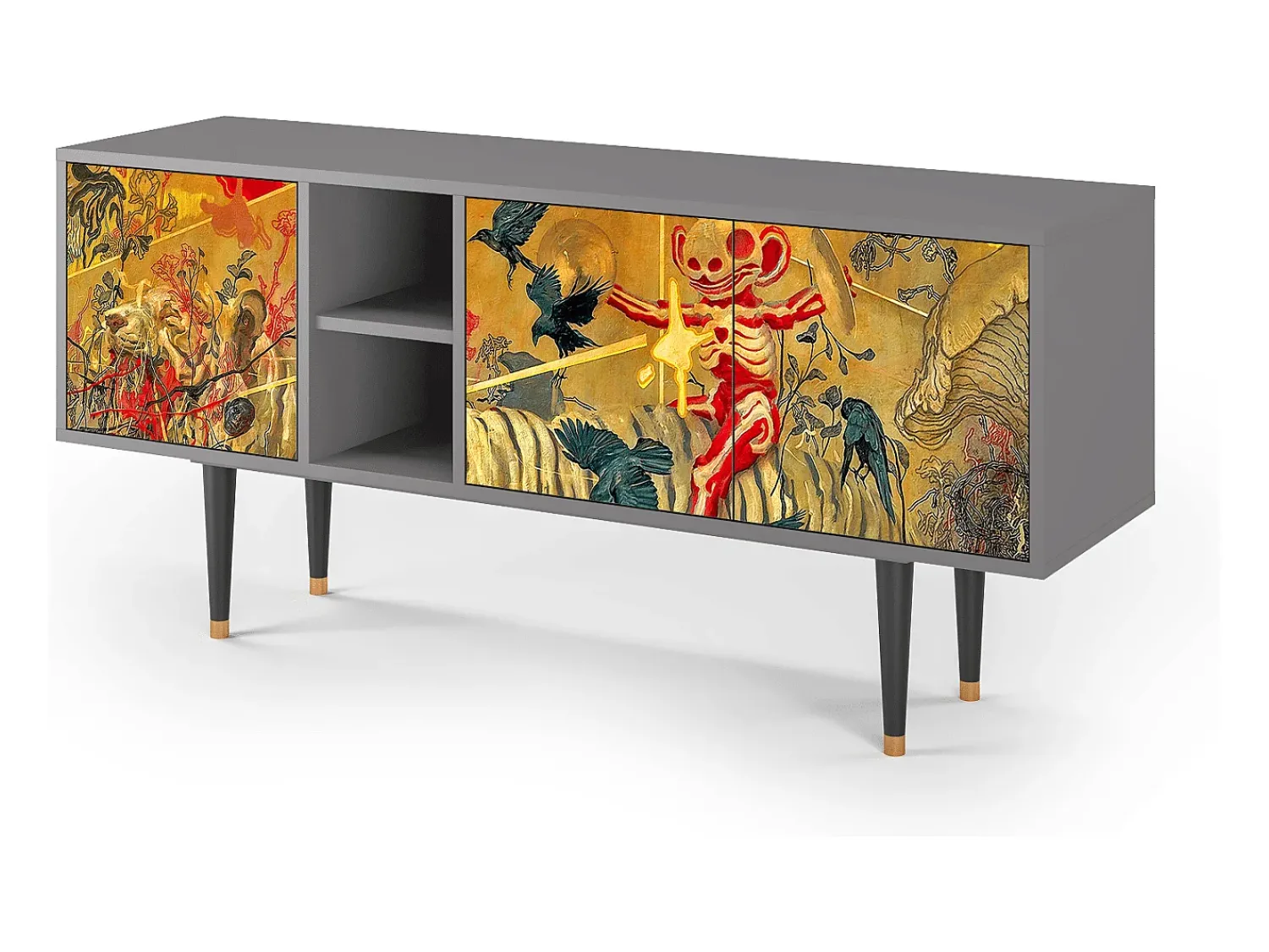 New Mueble de TV - 150х69х41 cm - T5 - Blood by James Jean, Cinza Cinzento