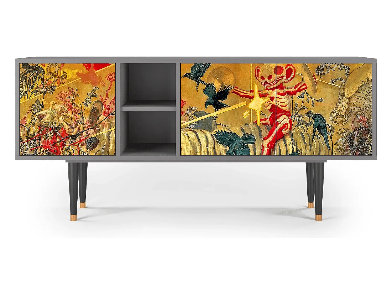 New Mueble de TV - 150х69х41 cm - T5 - Blood by James Jean, Cinza Cinzento