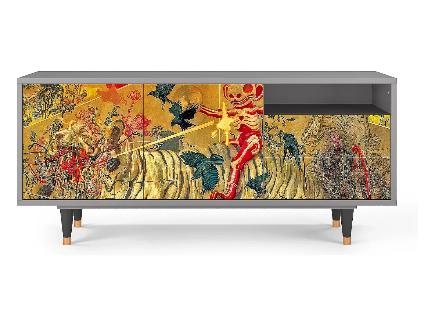 Móvel De Tv* Mueble de TV - 125х56х41 cm - T7 - Blood by James Jean, Cinza Cinzento
