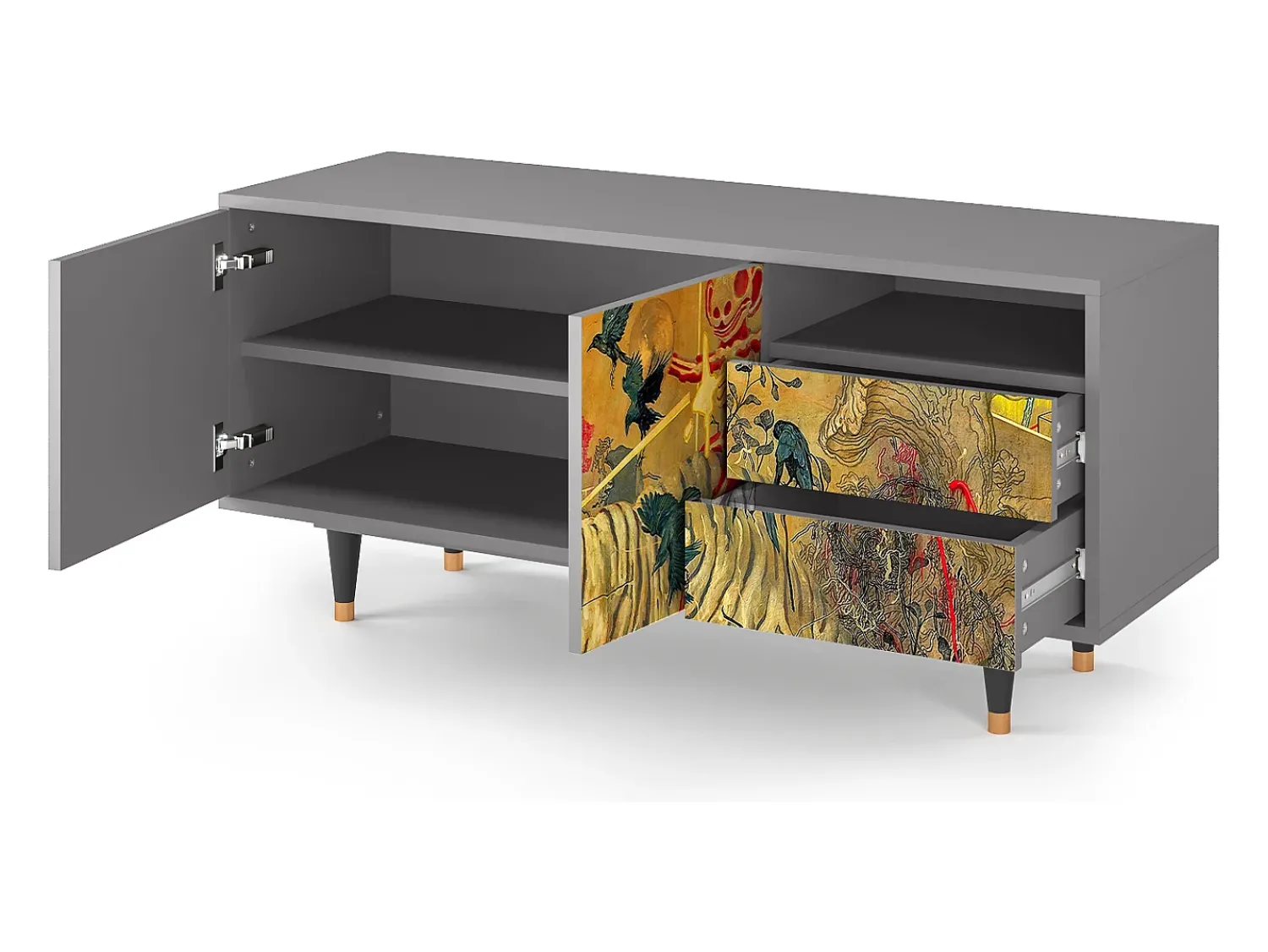 Móvel De Tv* Mueble de TV - 125х56х41 cm - T7 - Blood by James Jean, Cinza Cinzento