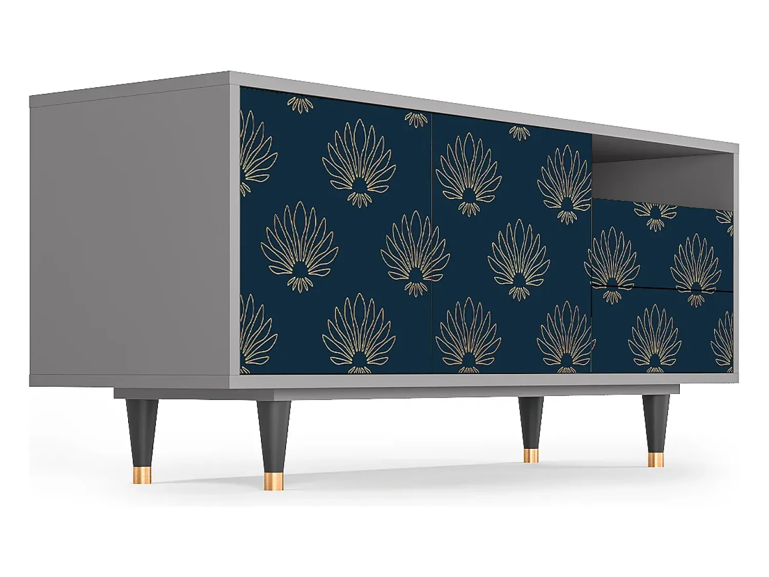Móvel De Tv* Mueble de TV - 125х56х41 cm - T7 - Blue Lotus, Cinza Cinzento