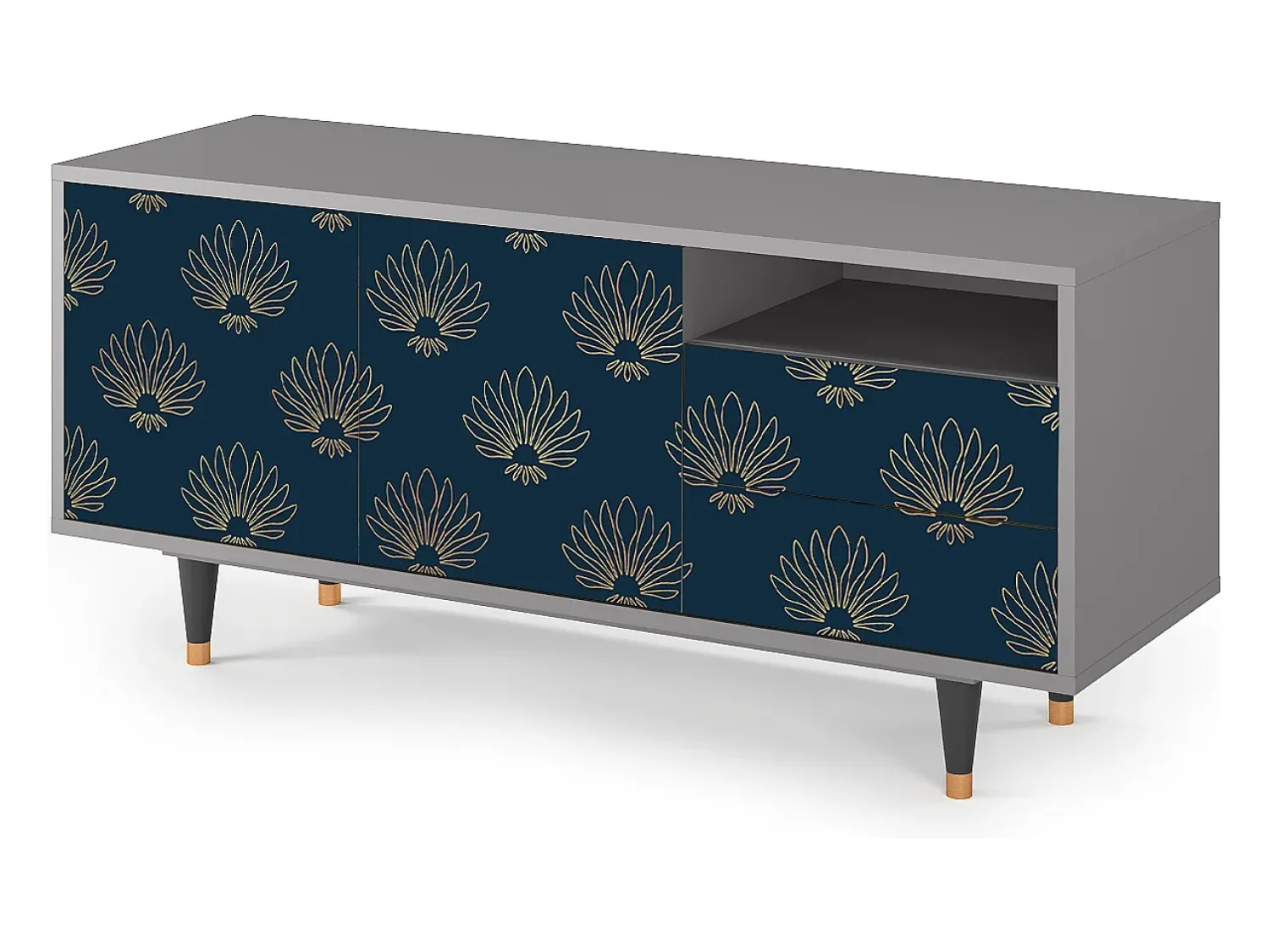 Móvel De Tv* Mueble de TV - 125х56х41 cm - T7 - Blue Lotus, Cinza Cinzento