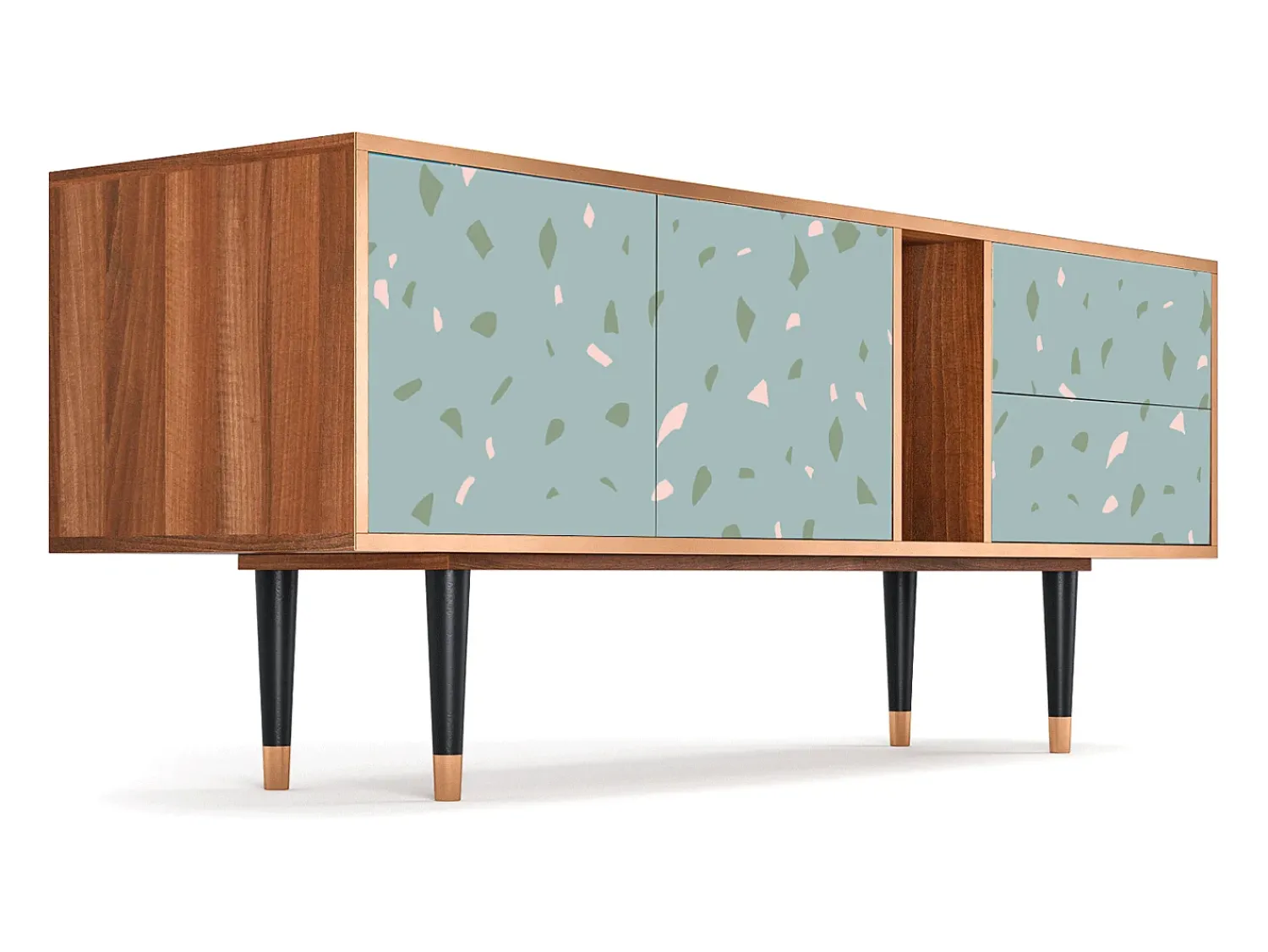 Móvel De Tv| Mueble de TV - 170х69х48 cm - T1 - Blue Drops, Nogueira Castanho