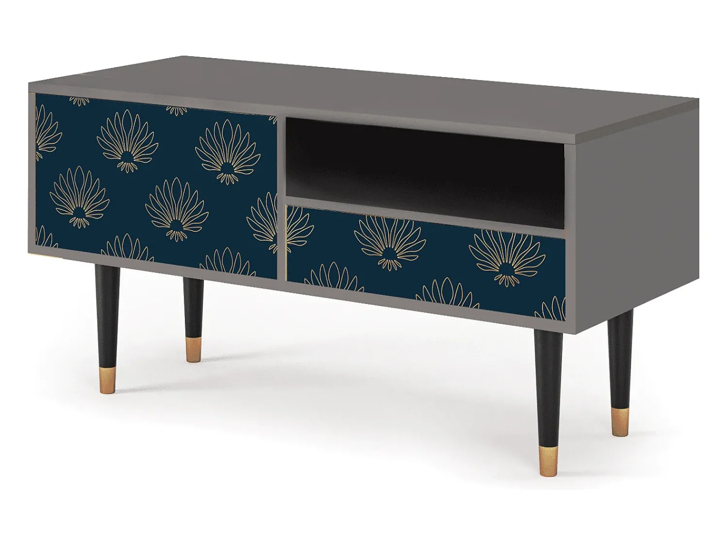 Móvel De Tv* Mueble de TV - 115х59х48 cm - T3 - Blue Lotus, Cinza Cinzento