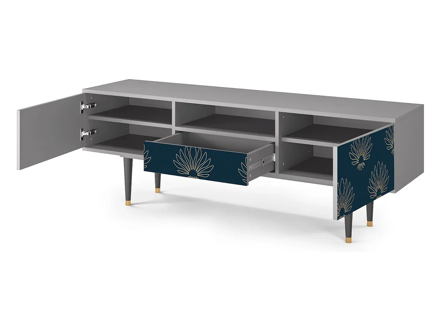 Móvel De Tv| Mueble de TV - 170х59х41 cm - T6 - Blue Lotus, Cinza Cinzento