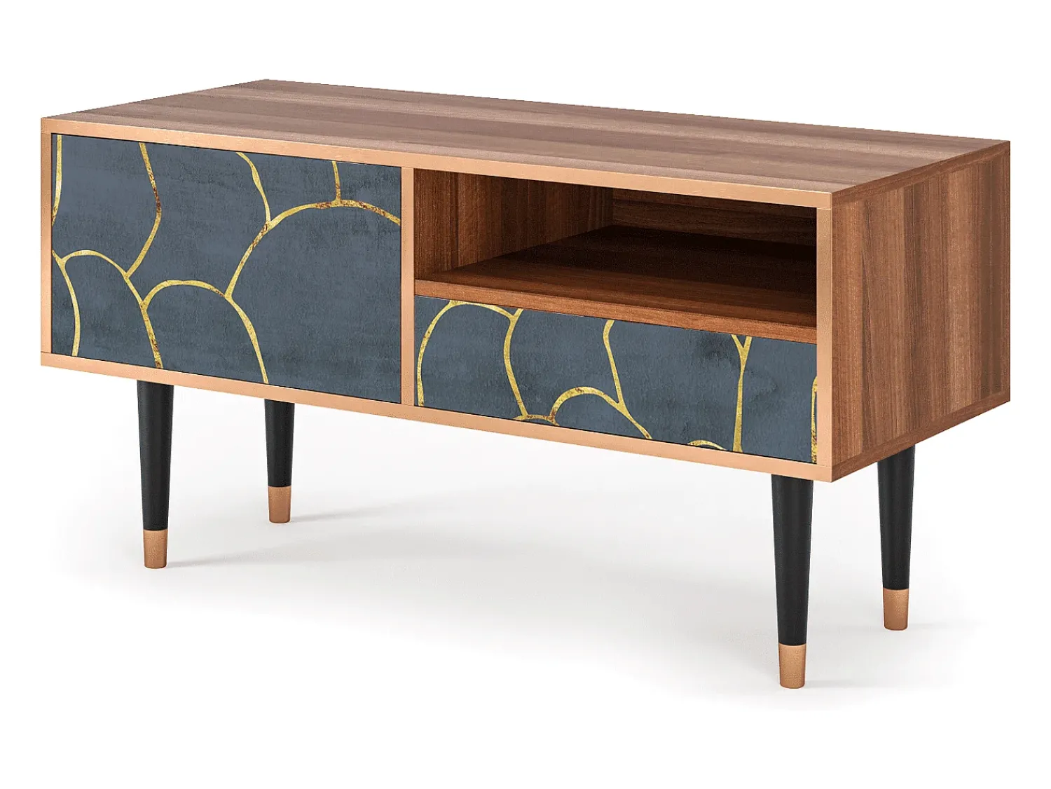 Móvel De Tv* Mueble de TV - 115х59х48 cm - T3 - Blue Lagoon, Nogueira Castanho